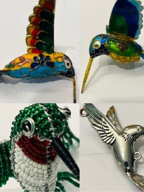 Assorted 4 Hummingbird 2 Cloisonné Ornaments Set